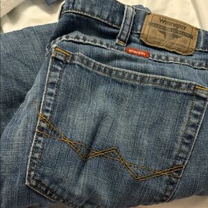 Wrangler Classic Blue Jeans with Gold Stitching